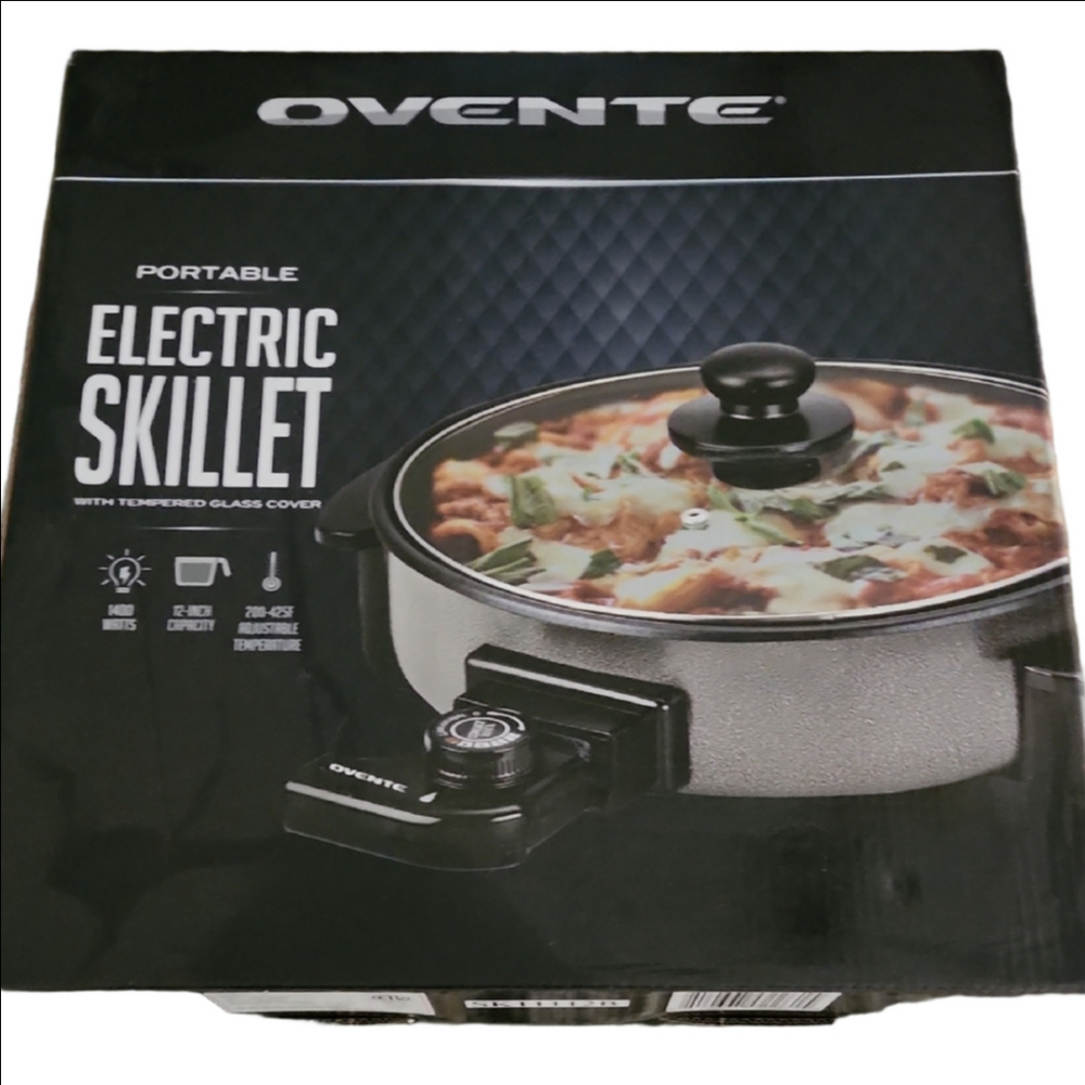 Portable Electric Skillet with Tempered Glass Cover - Black